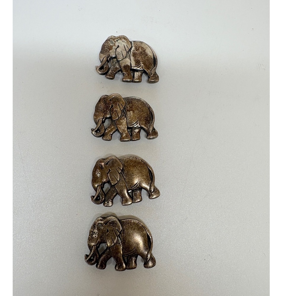 Vintage Style Bronze Tone Elephant Lapel Pin Set of 4 Button Covers